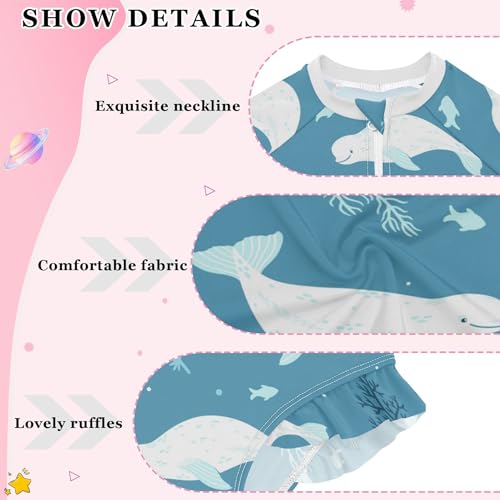 Image of Baby Girl Bathing Suit Long Sleeve UPF 50+ One Piece Toddler Swimsuit