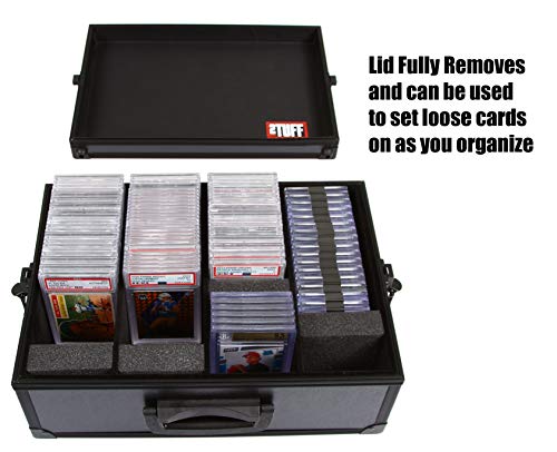 2TUFF Graded Card One-Touch and Screwdown Sports Card Case - Fits PSA Graded BGS Graded Slabbed Cards One Touch Screw Down Cases and Project 2020 Cards with Sleeves - 4 Slots with Lock and Key Latch