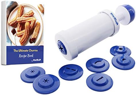 StarBlue Churrera Churro Maker with FREE Recipe e-Book - Easy Piping Nozzle Tool for Deep Fry Churro in 8 Difference Shapes