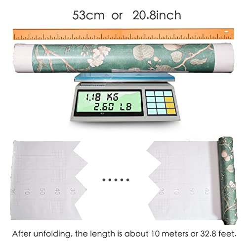 Peel And Stick Wallpaper 20.8" X 393" Large Vintage Green Wallpaper Flower Bird Stick For Livingroom Bedroom Bathroom And Kitchen Self Adhesive Removable Wallpaper #TOP5