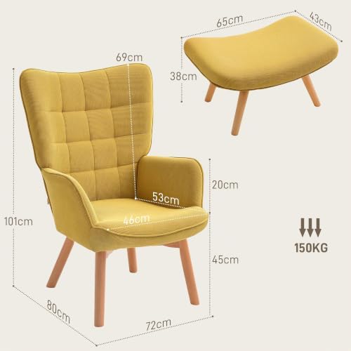 HOMCOM Ohrensessel mit Hocker Sessel mit Cordoptik für Wohnzimmer Orange – Ansicht 3