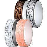 ThunderFit Silicone Rings for Women - 4 Rings Patterned Design Wedding Bands (White-Grey,...