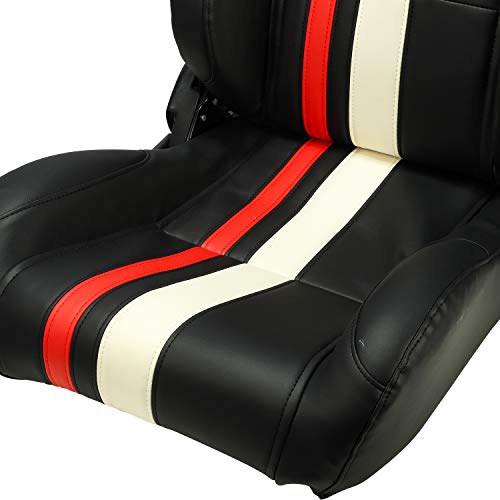 ModifyStreet 1 Pair Universal Black PVC Leather Red/White Strip Racing Bucket Seats
