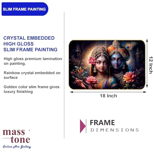 Image of Masstone Radha Krishna Crystal Embedded High Gloss Wall Painting, Golden Slim Frame, 45x30 Cm Wall Art for Living Room, Bedroom, Office & Home Decor (HG06)