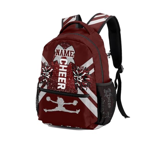 Cheer Maroon Cheerleader Print Personalized Backpack with Name Waterproof Bag for Holiday Birthday Gift for Travel, 12.2(L) x5.9(W) x16.5(H) inch2