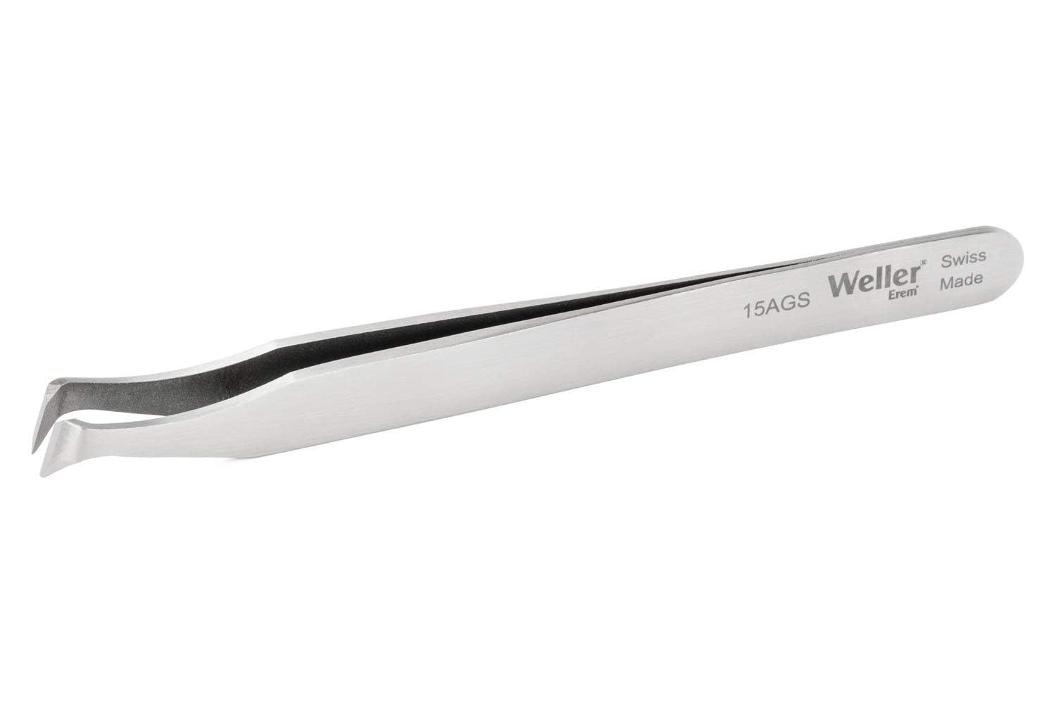 Weller Erem 15AGS Carbon Steel Curved Fine Head Tweezer, 4.25" Overall Length