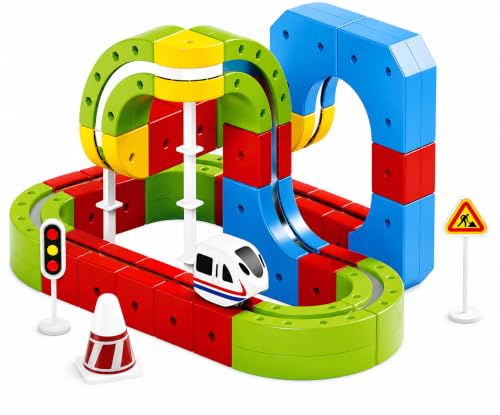 Image of Cable World Magnetic Suspended Orbit Train Track Set for Kids, 89 PCS DIY Magnetic Railway Building Blocks with USB Rechargeable Train, Wall Suction Track, Educational STEM Construction Toy