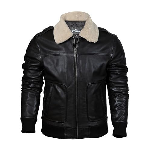 STREGA Black Leather Bomber Jacket