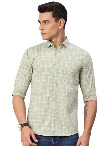 Image of Majestic Man Comfort Slim Fit Spread Collar Small Checked Cotton Casual Shirt