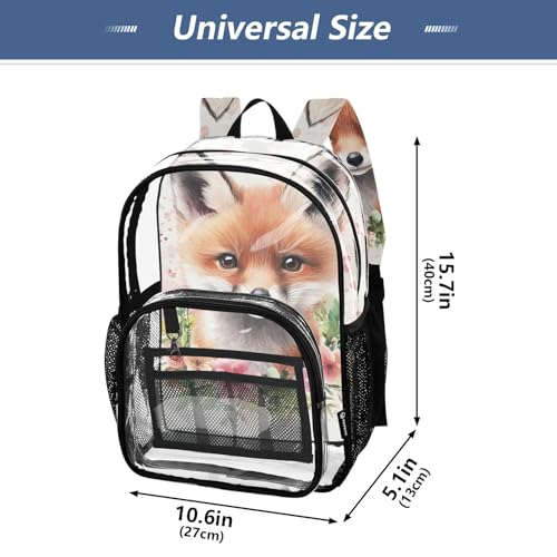 Cute Fox Clear Backpack, Heavy Duty Transparent Bookbag for Kids, School, Stadium Approved4