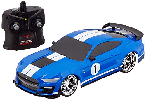 Jada Toys Bigtime Muscle 1:16 2020 Ford Shelby GT500 RC Remote Control Car 2.4 GHz Blue/White Stripes, Toys for Kids and Adults