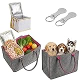 2 Stück Filztasche Groß 30L Faltbar Einkaufskorb Filz Kaminholztasche mit Wiederverwendbarer Alu Isoliertasche & Einkaufswagenchip – Shopper für Einkaufen, Reisen, Arbeit, Picknick(Lila)