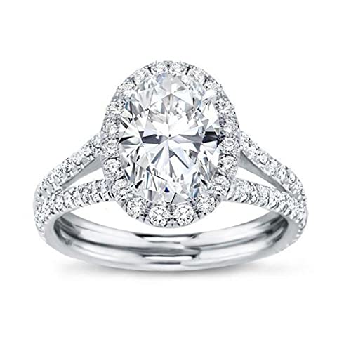 925 Sterling Silver Plated Oval Shaped Cubic Zirconia CZ Halo Engagement Wedding Ring for Women