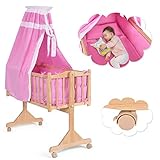 ✌️【Feines Design】Babywiege mit 4 feststellbare Schwenkrollen ausgestattet, mehr Sicherheit und Stabilität; Abmessung von Bett: 94x50 cm, groß genug für Baby;Mit durchdachter Anleitung, leicht aufzubauen