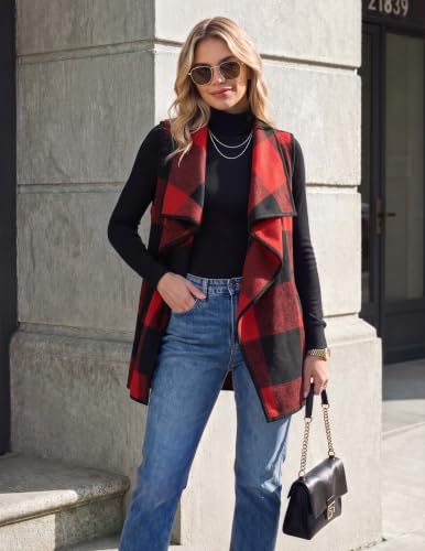 Zeagoo Red Plaid Vest for Women Sleeveless Long Jackets Flannel Work Coats - image 3
