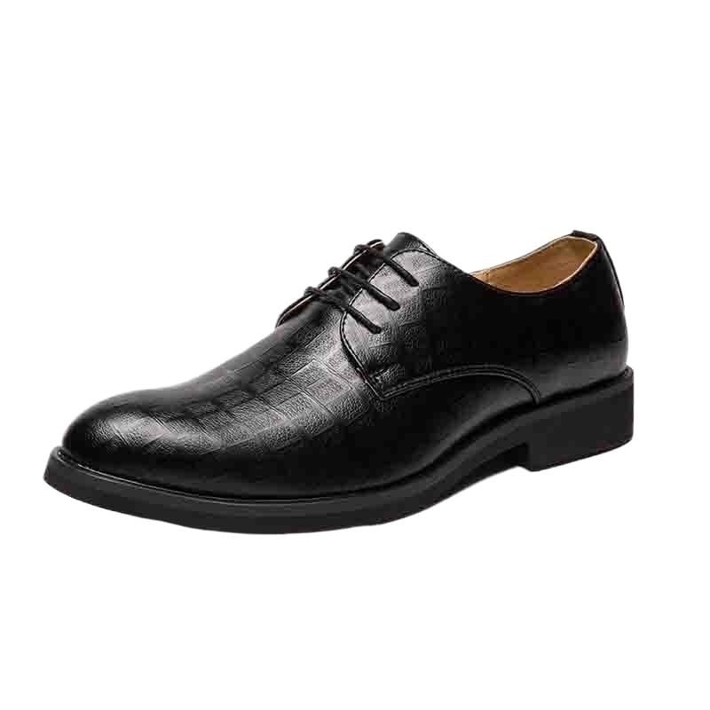 Men's Plaid Print Dress Oxford Shoes - Lace Up Pointed Burnished Toe Leather Formal Shoes, Low Top Block Heel, Non Slip Anti-Slip