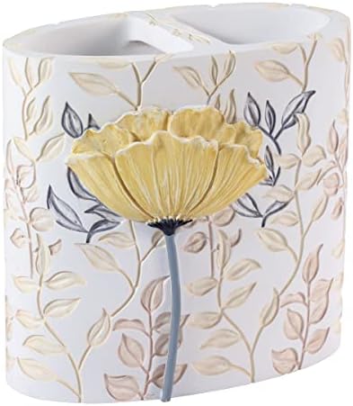 Avanti Linens - Toothbrush Holder, Countertop Accessories, Floral Bathroom Decor (Marielle Collection, Yellow)