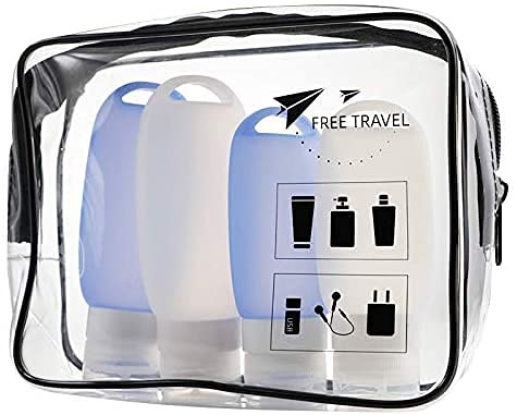 BUENALL Basic Travel Accessories Set: TSA Quart Bag and Bottles. 4 Refillable Silicone Toiletries Tubes Safe for Baby - Leak Proof Lid - approved for carry on