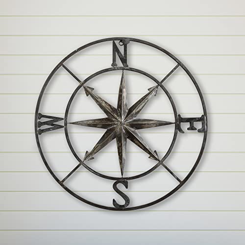 Creative Co-Op Decorative Round Metal Compass Wall Décor, 30", Black,Da7818, For Bedroom #TOP4
