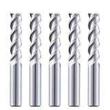 5 pcs 1/4' Micrograin Carbide Square End Mill Set, 3 Flute DLC Coating End Mill Bits Set for Milling Aluminum Applications, for Roughing and Finishing, CNC Router Bits for DIYers & Professionals
