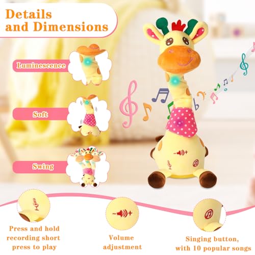 Dancing Talking Giraffe Toy for Baby Girl & Boy, Interactive Stuffed Animal Baby Toy Repeating What You Say, Glowing Musical Giraffe Gifts for Toddlers 1-3 Years Old, for Kids (Giraffe) - Image 6