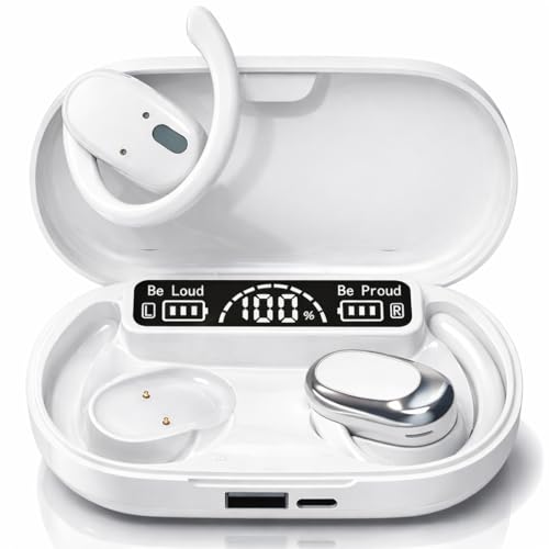 Image of M300 OWS Open Ear Wireless Earbuds with Display, ENC Mic for Crystal-Clear Calls, 60hr Playtime with Type-C Fast Charging, BT5.4 Gaming Bluetooth Earphones, Touch Control Sports Headset (White)