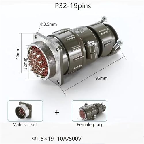 Conector P32 de 19 pines con montaje de 32 mm para conexiones industriales 2