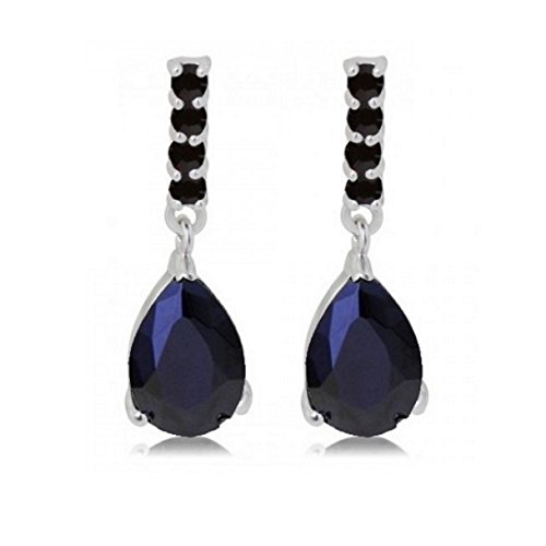 Preisvergleich Produktbild Tropfenform Ohrhänger Ohrringe mit Schwarz Österreichische Zirkonia Kristalle 18 kt Weiß Vergoldet für Damen