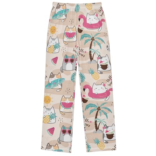 Boy's Pants Kawaii Summer Element Cute Cat Jogger Pants Elastic Waist Long Bottoms Trousers with Pocket 6-14 Years