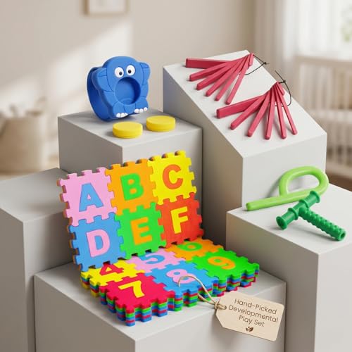 Image of Safe-O-Kid Sensory Development Combo | 1 P-Shape Chewy Tube, 1 T-Shape Chewy Tube, 2 Talk Tools, 1 Slap Band & 1 Puzzle Mat | Oral Motor & Sensory Therapy Kit for Kids - Assorted