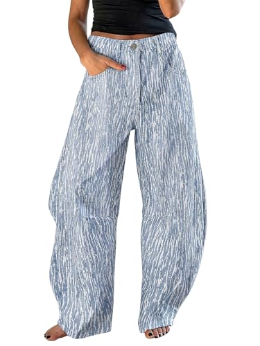 Image of EXLURA Womens Barrel Jeans Wide Leg Y2K Boyfriend Denim Pants Hip Hop Vintage Baggy Jeans Cotton Mid-Low Elastic Waist Pants