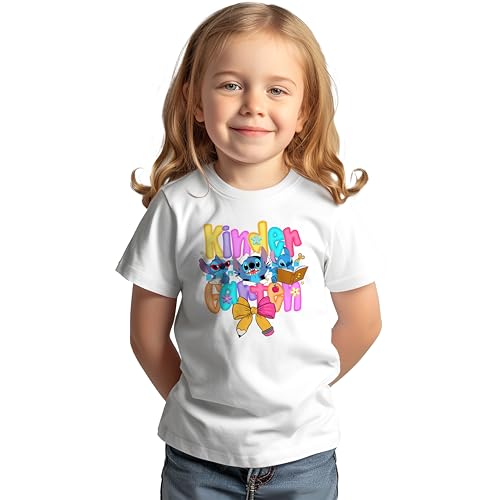 Kindergarten #201 Kids Shirts, X-Small-Medium, Girls, S-T-I-T-C-H, Flowers, Great for The First Day of School Or Everyday