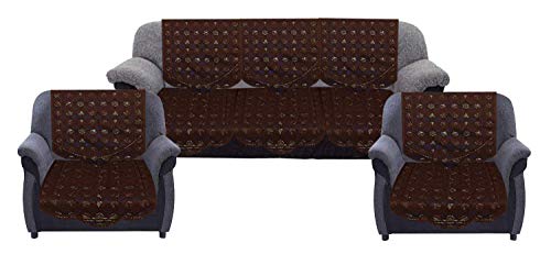 Kuber Industries Circle Design Cotton 6 Piece 5 Seater Sofa Cover Set(Brown)-CTKTC28696