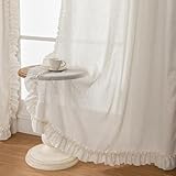 Linen Ruffle Curtains for Living Room, 2 Panels Farmhouse Ruffled Curtains 84 Inches Long, Rod Pocket Privacy Light Filtering Semi-Sheer Cottagecore Window Flowy Scalloped Curtain Drapes, 58 x 84 Inch