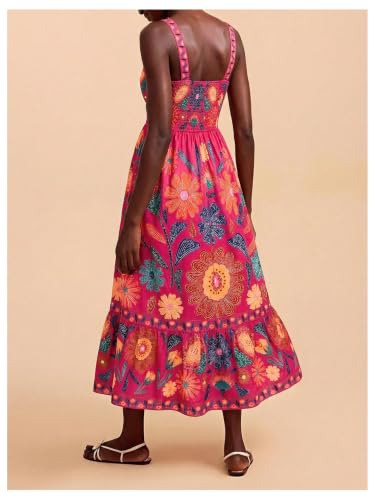 Image of RoseSeek Boho Floral Print Cami Spaghetti Strap Summer Vacation Dresses