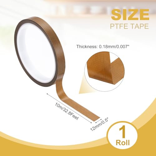 Image of PATIKIL High Temperature PTFE Tape 1 /2 Inch x 33 Feet, PTFE Coated Fiberglass Adhesive Tape for Vacuum Sealer Machines Hand-Impulse Sealers Insulation, Brown