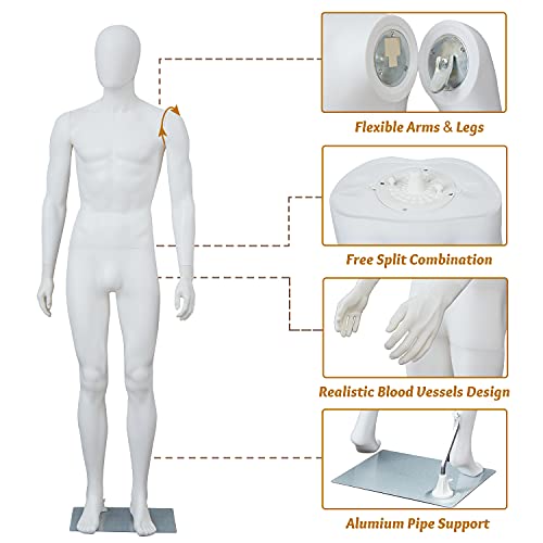 Kinfant RBMS101WT 6Ft Male Mannequin Dress Form Display - Manikin Torso Stand Realistic Full Body Mannequin thumb #3