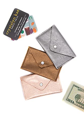 Crystalyn Kae | Pewter Leather Card Case | Mini Wallet With Pearl Snap | Made In The Usa #TOP5