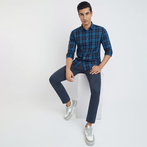 Image of Parx Men's Pure Cotton Checks Pattern Slim Fit Semi Cutaway Collar Full Sleeve Casual Shirt