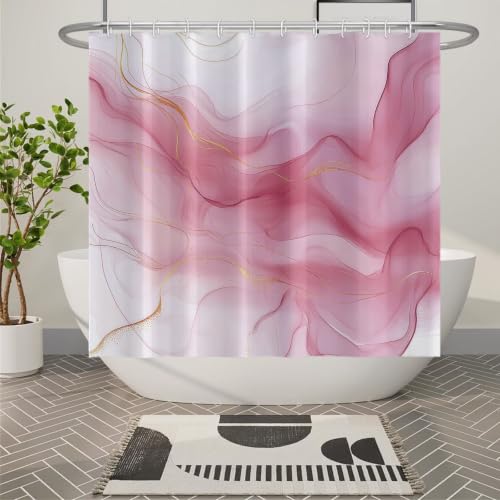 Uiiooazy Pink Abstract Marble Short Bathroom Shower Curtain 72" Wx66 L by Uiiooazy - Used condition - US$15.17