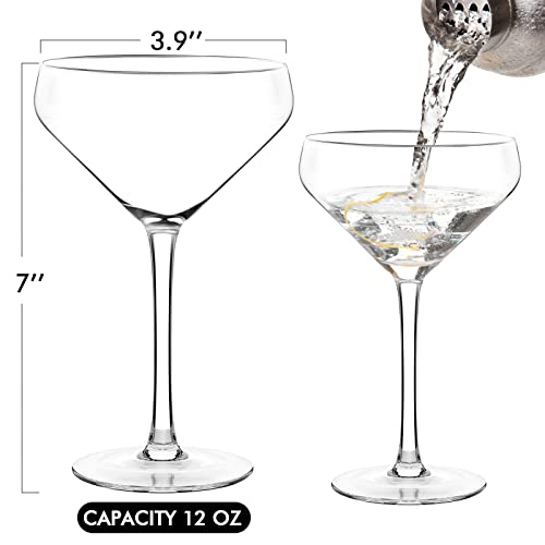 Chouggo Coupe Cocktail Glasses Set Of 4, Hand Blown Premium Crystal Martini Glasses For Bar, Martini, Cosmopolitan, Manhattan, Gimlet, Pisco Sour - 12Oz, Clear #TOP4