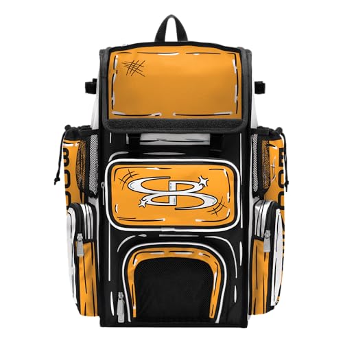 Boombah Superpack Bat Bag - Backpack Version (no wheels) - Holds 4 Bats - Animate Gold/White/Black