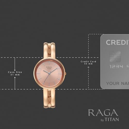 Image of Titan Raga Contempore Rose Gold Dial Brass Strap Watch for Women - 95310WM02F