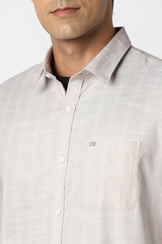 Image of Peter England Men's Cotton Slim Fit Distant Striped Casual Shirt | Full Sleeves, Office Wear