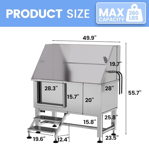 Egles 50\" Dog Grooming Tub Stainless Steel Dog Washing Station Professional Pet Dog Bathtub, with Stairs Faucet & Accessories, Left Door - Thumbnail 2