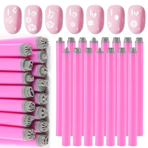 SILPECWEE 15PCS Nail Stamp Pen Set, Nail Flower Design Stamping Tools Butterfly Snowflake Floral Nail Art Stamper Pen Manicure for Women & Girls DIY Home Salon Accessories