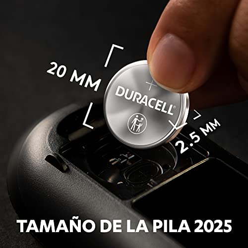 Duracell 2025 pilas de botón de litio 3 V (paquete de 2) - Hasta un 70 % más de duración - Tecnología Baby Secure - Para llaves de control remoto, relojes deportivos y gafas 3D - Embalaje seguro