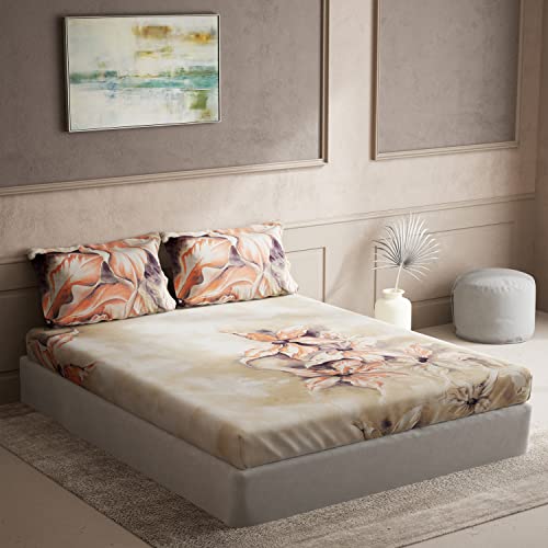 Image of DDECOR - Cashmere 100% Cotton Double Bedsheet with 2 Pillow Covers, King Size, Orange