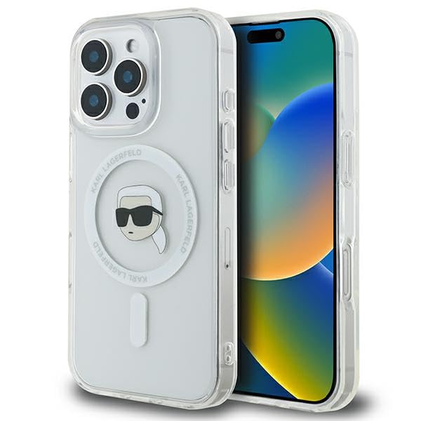 CG Mobile Karl Lagerfeld KLHMP16LHLSKIH Coque pour iPhone 16 Pro 6,3" Blanc Coque Rigide IML Metal Karl Head