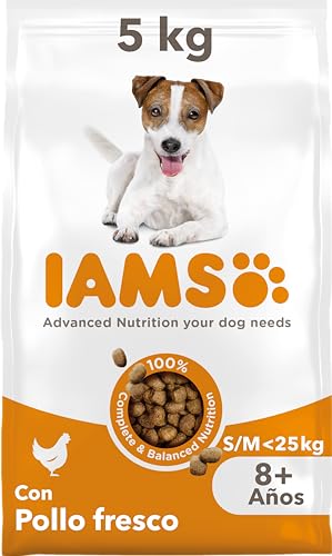 IAMS Alimento seco para perros de razas pequeñas y medianas con pollo fresco, comida seca para perros senior de edad de más de 8 años, 5 kg